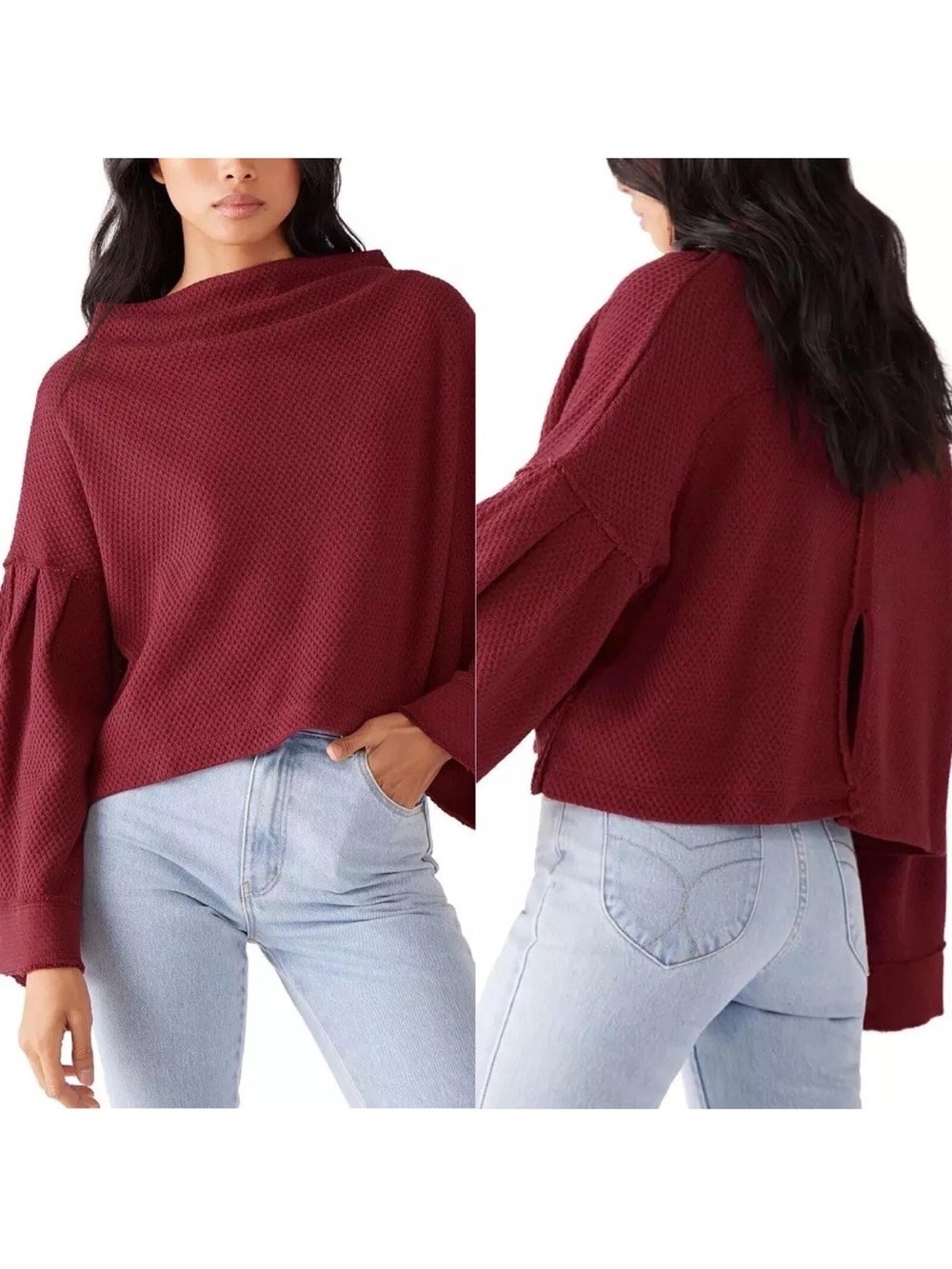 We The Free Bunny Waffle Knit Cropped Pullover Pomegranate Size XS